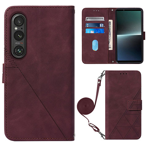 Custodia Portafoglio In Pelle Cover con Supporto YB1 per Sony Xperia 1 V Rosso