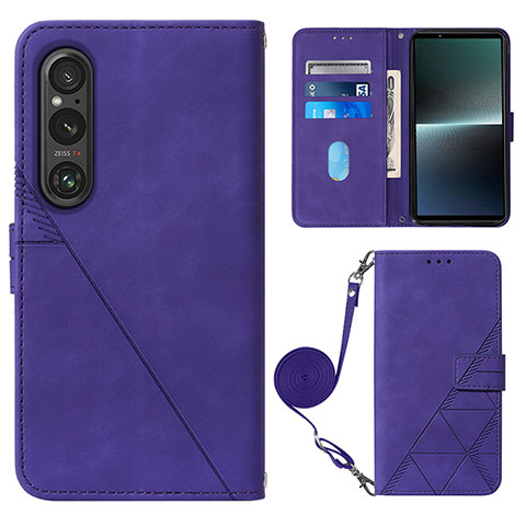 Custodia Portafoglio In Pelle Cover con Supporto YB1 per Sony Xperia 1 V Viola