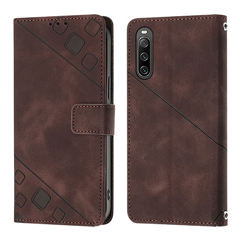 Custodia Portafoglio In Pelle Cover con Supporto YB1 per Sony Xperia 10 IV Marrone