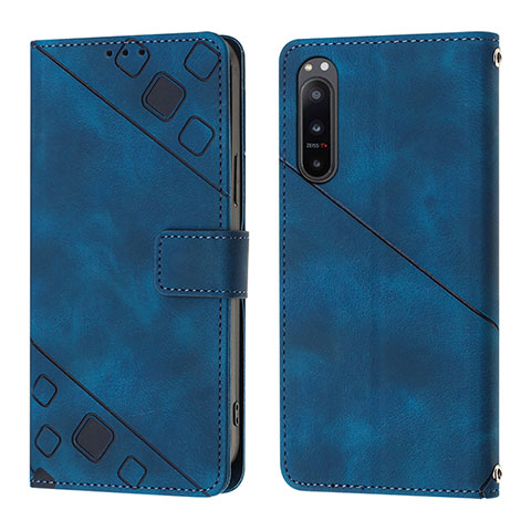 Custodia Portafoglio In Pelle Cover con Supporto YB1 per Sony Xperia 5 IV Blu