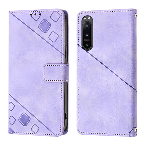 Custodia Portafoglio In Pelle Cover con Supporto YB1 per Sony Xperia 5 IV Viola