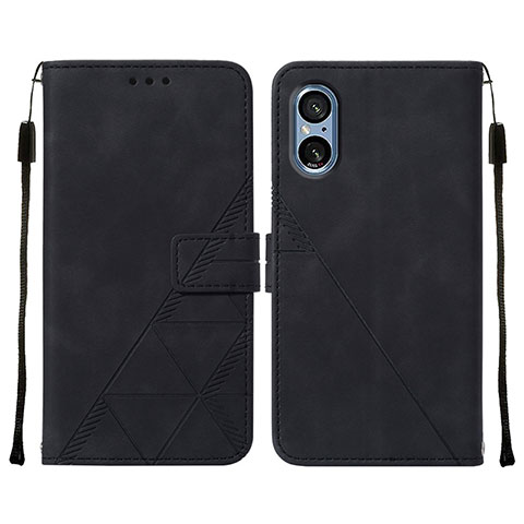 Custodia Portafoglio In Pelle Cover con Supporto YB1 per Sony Xperia 5 V Nero