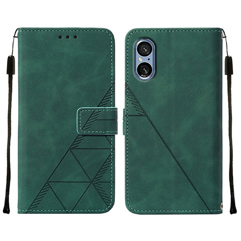 Custodia Portafoglio In Pelle Cover con Supporto YB1 per Sony Xperia 5 V Verde