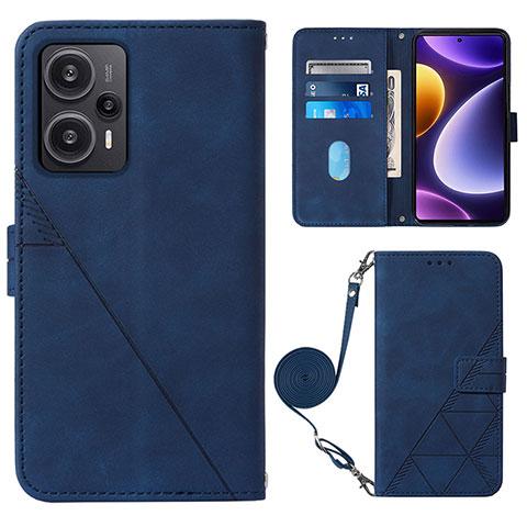 Custodia Portafoglio In Pelle Cover con Supporto YB1 per Xiaomi Poco F5 5G Blu