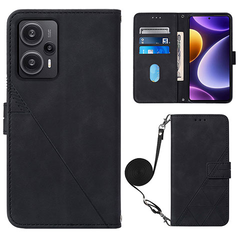 Custodia Portafoglio In Pelle Cover con Supporto YB1 per Xiaomi Poco F5 5G Nero