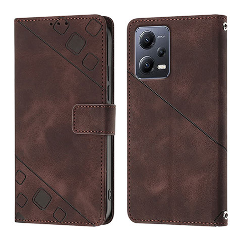 Custodia Portafoglio In Pelle Cover con Supporto YB1 per Xiaomi Poco X5 5G Marrone