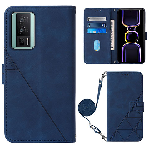 Custodia Portafoglio In Pelle Cover con Supporto YB1 per Xiaomi Redmi K60 5G Blu