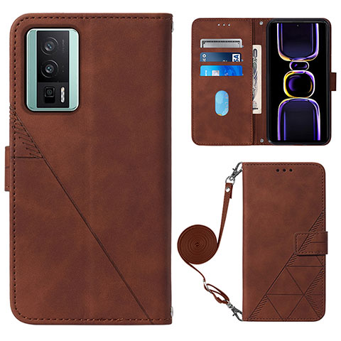 Custodia Portafoglio In Pelle Cover con Supporto YB1 per Xiaomi Redmi K60 5G Marrone