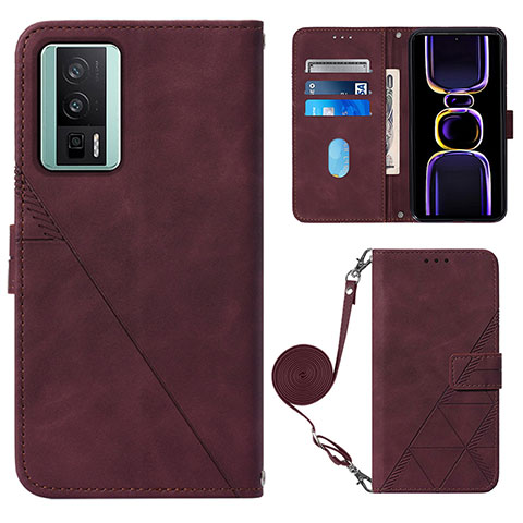 Custodia Portafoglio In Pelle Cover con Supporto YB1 per Xiaomi Redmi K60 5G Rosso