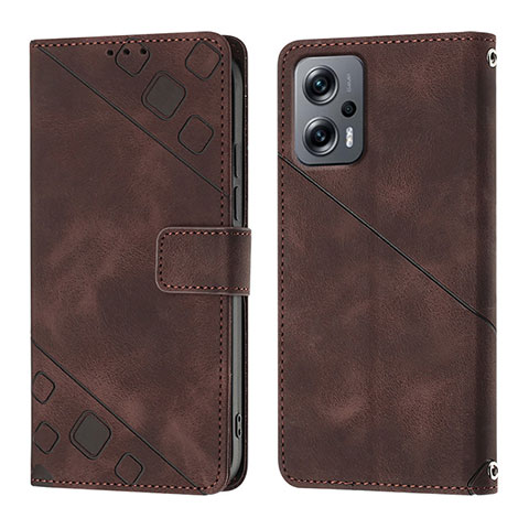 Custodia Portafoglio In Pelle Cover con Supporto YB1 per Xiaomi Redmi Note 11T Pro 5G Marrone