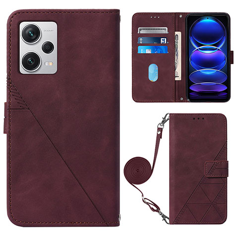 Custodia Portafoglio In Pelle Cover con Supporto YB1 per Xiaomi Redmi Note 12 Explorer Rosso