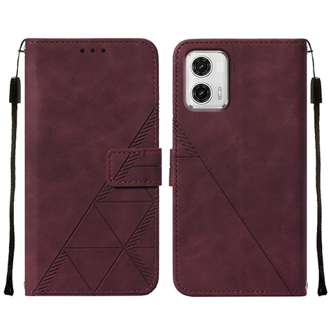 Custodia Portafoglio In Pelle Cover con Supporto YB2 per Motorola Moto G73 5G Rosso