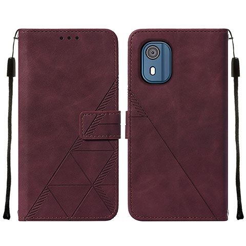 Custodia Portafoglio In Pelle Cover con Supporto YB2 per Nokia C02 Rosso