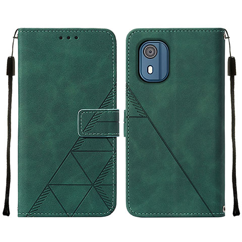 Custodia Portafoglio In Pelle Cover con Supporto YB2 per Nokia C02 Verde