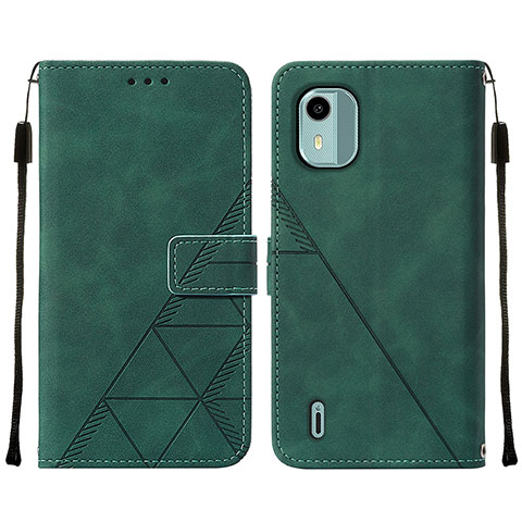 Custodia Portafoglio In Pelle Cover con Supporto YB2 per Nokia C12 Plus Verde