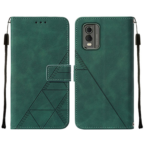 Custodia Portafoglio In Pelle Cover con Supporto YB2 per Nokia C210 Verde