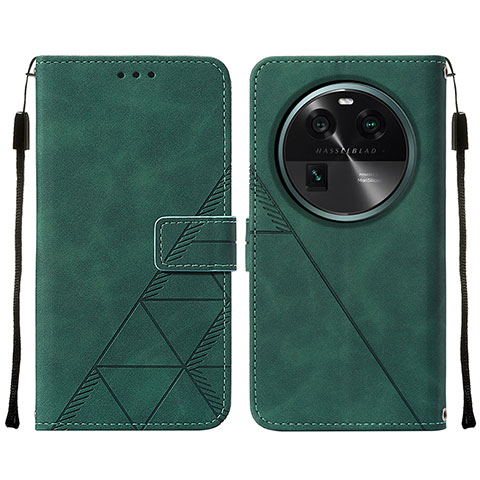 Custodia Portafoglio In Pelle Cover con Supporto YB2 per Oppo Find X6 5G Verde