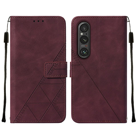 Custodia Portafoglio In Pelle Cover con Supporto YB2 per Sony Xperia 1 V Rosso