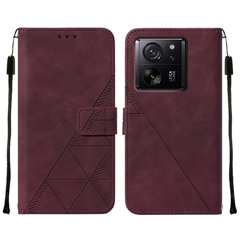 Custodia Portafoglio In Pelle Cover con Supporto YB2 per Xiaomi Mi 13T 5G Rosso