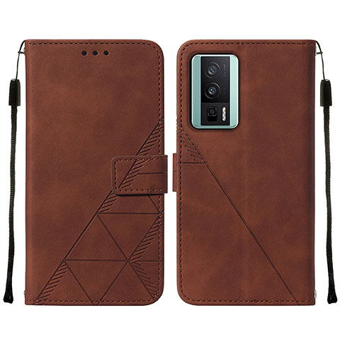 Custodia Portafoglio In Pelle Cover con Supporto YB2 per Xiaomi Redmi K60 5G Marrone