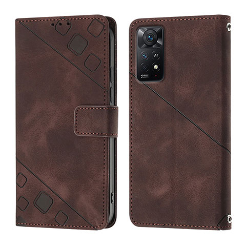 Custodia Portafoglio In Pelle Cover con Supporto YB2 per Xiaomi Redmi Note 11 Pro 5G Marrone