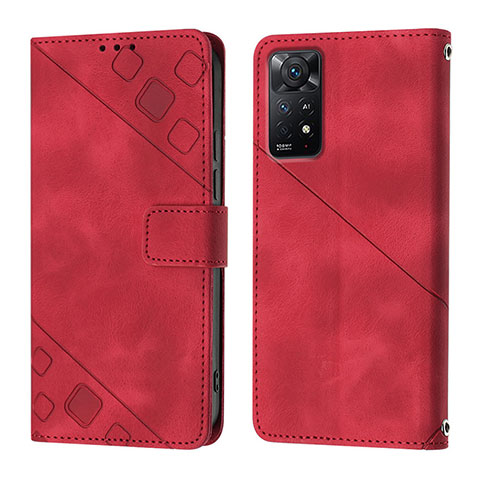 Custodia Portafoglio In Pelle Cover con Supporto YB2 per Xiaomi Redmi Note 11 Pro 5G Rosso
