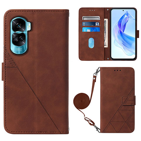 Custodia Portafoglio In Pelle Cover con Supporto YB3 per Huawei Honor 90 Lite 5G Marrone