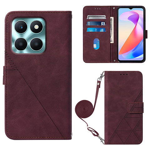 Custodia Portafoglio In Pelle Cover con Supporto YB3 per Huawei Honor X6a Rosso