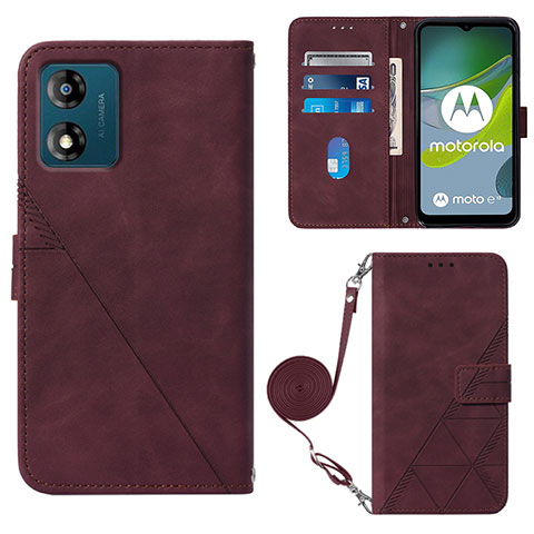 Custodia Portafoglio In Pelle Cover con Supporto YB3 per Motorola Moto E13 Rosso