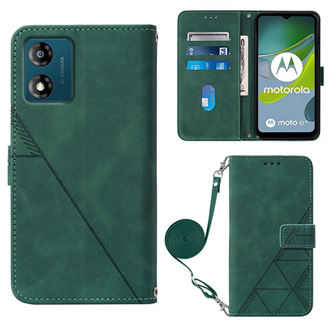 Custodia Portafoglio In Pelle Cover con Supporto YB3 per Motorola Moto E13 Verde