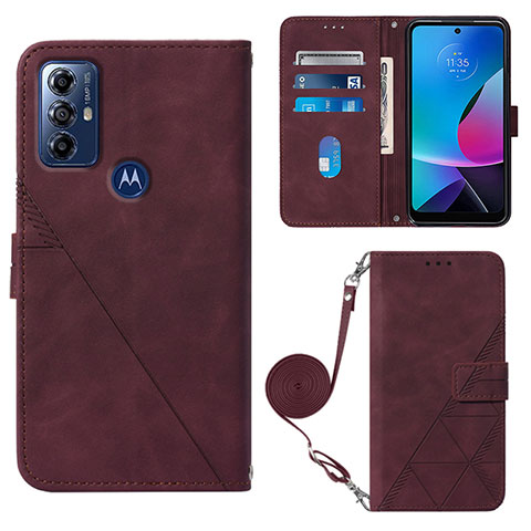 Custodia Portafoglio In Pelle Cover con Supporto YB3 per Motorola Moto G Play (2023) Rosso