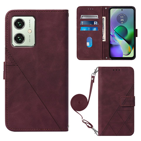 Custodia Portafoglio In Pelle Cover con Supporto YB3 per Motorola Moto G54 5G Rosso