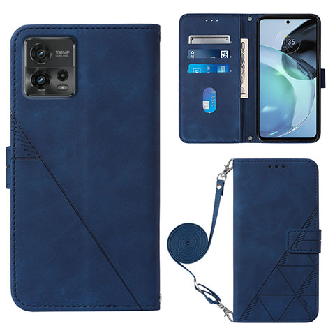 Custodia Portafoglio In Pelle Cover con Supporto YB3 per Motorola Moto G72 Blu