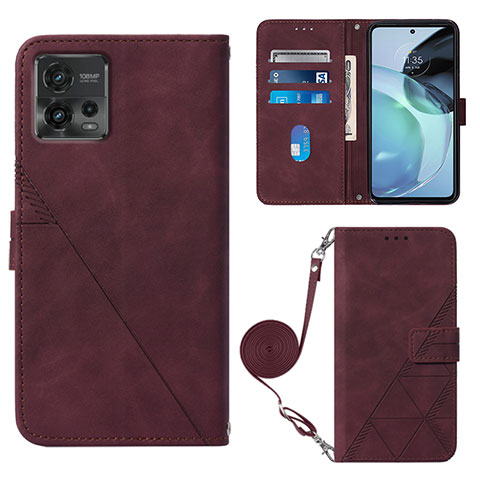 Custodia Portafoglio In Pelle Cover con Supporto YB3 per Motorola Moto G72 Rosso