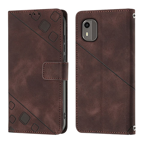 Custodia Portafoglio In Pelle Cover con Supporto YB3 per Nokia C12 Marrone