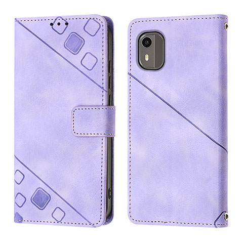 Custodia Portafoglio In Pelle Cover con Supporto YB3 per Nokia C12 Viola