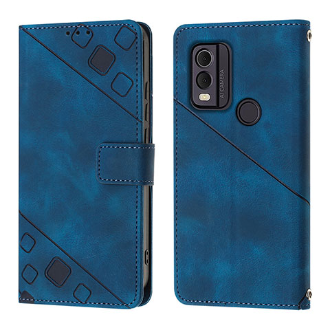 Custodia Portafoglio In Pelle Cover con Supporto YB3 per Nokia C22 Blu