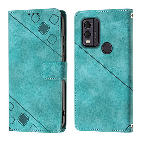 Custodia Portafoglio In Pelle Cover con Supporto YB3 per Nokia C22 Verde