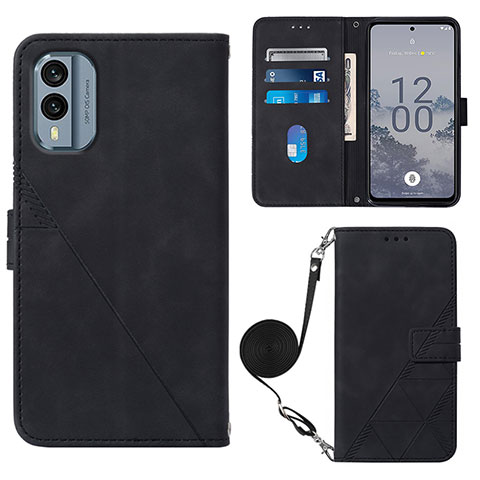 Custodia Portafoglio In Pelle Cover con Supporto YB3 per Nokia X30 5G Nero