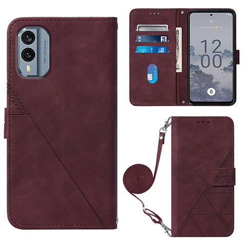 Custodia Portafoglio In Pelle Cover con Supporto YB3 per Nokia X30 5G Rosso