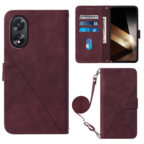 Custodia Portafoglio In Pelle Cover con Supporto YB3 per Oppo A58 4G Rosso