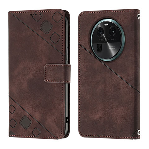 Custodia Portafoglio In Pelle Cover con Supporto YB3 per Oppo Find X6 Pro 5G Marrone