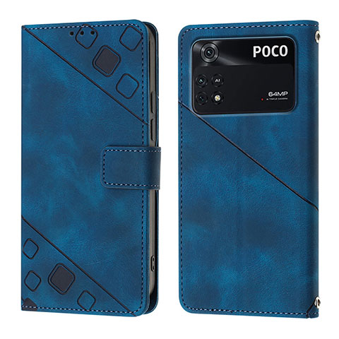 Custodia Portafoglio In Pelle Cover con Supporto YB3 per Xiaomi Poco M4 Pro 4G Blu