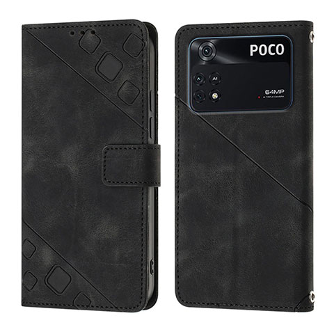 Custodia Portafoglio In Pelle Cover con Supporto YB3 per Xiaomi Poco M4 Pro 4G Nero