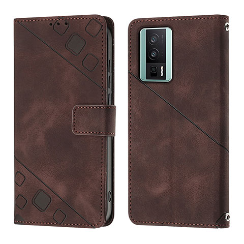 Custodia Portafoglio In Pelle Cover con Supporto YB3 per Xiaomi Redmi K60 5G Marrone