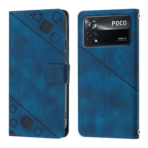 Custodia Portafoglio In Pelle Cover con Supporto YB4 per Xiaomi Poco X4 Pro 5G Blu