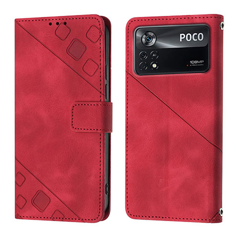 Custodia Portafoglio In Pelle Cover con Supporto YB4 per Xiaomi Poco X4 Pro 5G Rosso