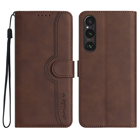 Custodia Portafoglio In Pelle Cover con Supporto YX3 per Sony Xperia 1 V Marrone