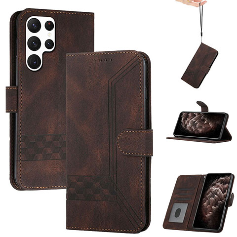 Custodia Portafoglio In Pelle Cover con Supporto YX4 per Samsung Galaxy S23 Ultra 5G Marrone