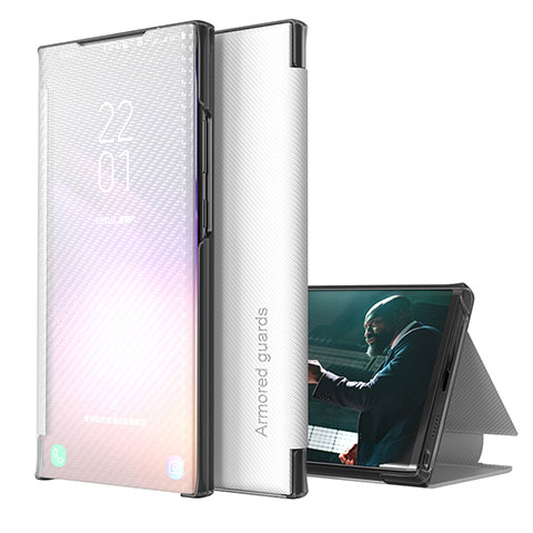 Custodia Portafoglio In Pelle Cover con Supporto ZL1 per Samsung Galaxy A02 Argento